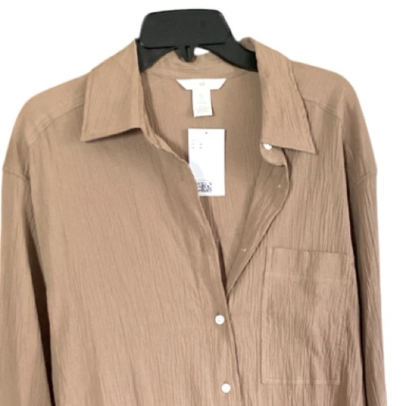 H&M Maxi Brown Shirt Dress Dovetail Sides Patch Pocket Front Button Small NWT - Picture 7 of 14